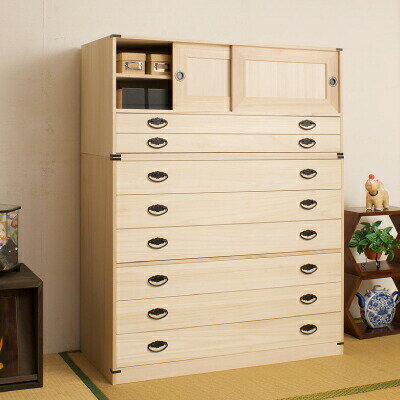 \レビューで1000円クーポン!/ 国産 桐たんす 引戸2段+深型6段チェスト高さ129タイプ セット※【メーカー直送品】【代引/同梱/返品/着日指定不可】【個...