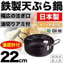 \今ならレビューで1000円クーポン!/ 【廃番。急遽完売の場合有】【●日本製】新潟県燕三条製 鉄製 注ぎやすい天ぷら鍋 22cm (専用温度計付) 幅広の注ぎ...