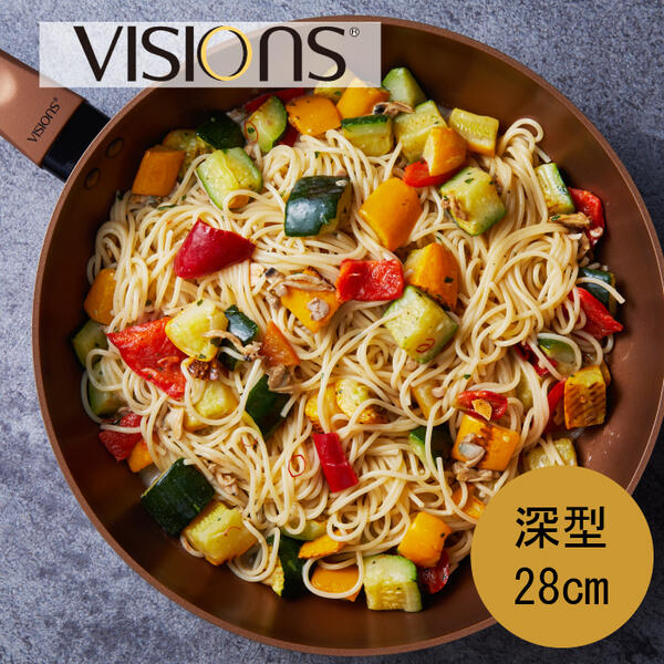 ＼今ならレビューで1000円クーポン!／ VISIONS 硬質セラミック配合 3層 ゴールドコーティング ディープパン 深型 フライパン 28cm ガス火 IH対応 ビジョン ビジョンズ GOLD Coating フッ素樹脂加工 フライパン PFOA PFOS フリー