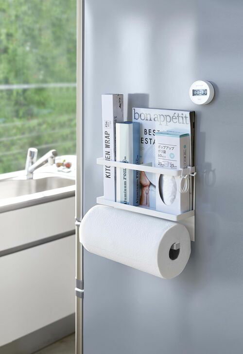 ＼レビューで1000円クーポン!／ 山崎実業 マグネットキッチンペーパー＆ラップホルダー プレート ホワ..