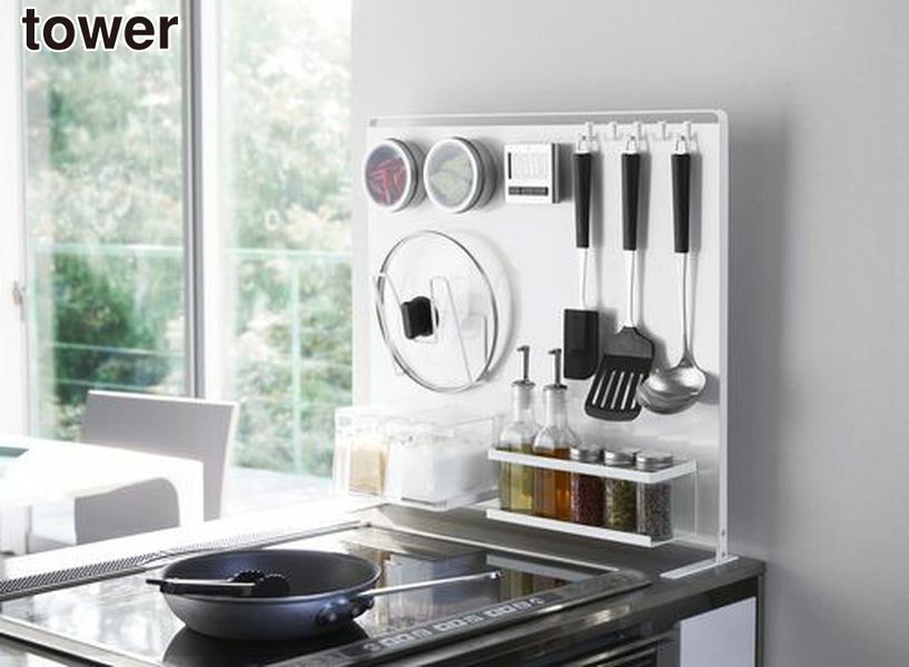 ＼レビューで1000円クーポン!／ 【ポイント5倍】山崎実業 キッチン自立式スチールパネル タワー 縦型 ホワイト tower YAMAZAKI