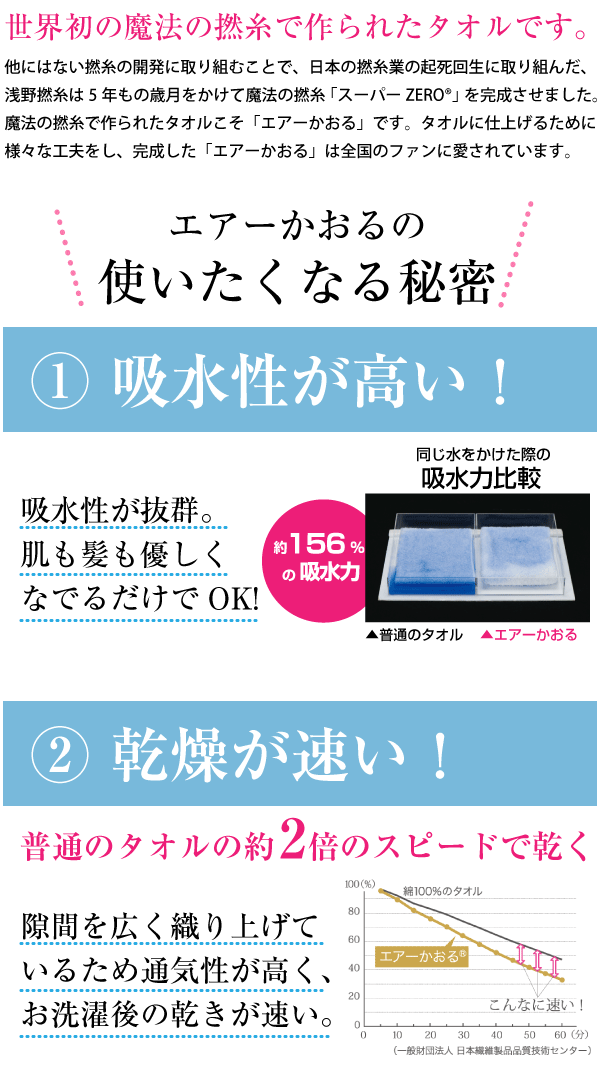 11/13若干数再入荷★　【●日本製】浅野撚糸 おぼろタオル エアーかおる エクスタシー バスタオル（60×120cmサイズ）最上級モデル 魔法の撚糸 スーパーZERO 吸水力抜群 オーガニック コットン タオル たおる エアカオル 魔法のタオル【RCP】