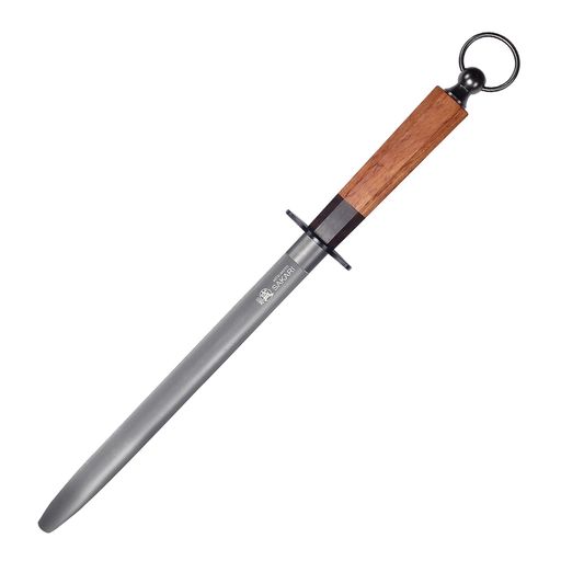 MITSUMOTO SAKARI 包丁研ぎ スティック (研ぎ棒/砥棒) 42.5cm 平型 ダイヤモンドコーティング, 高炭素鋼 使いやすい 吊り下げ収納 (ローズウッドハンドル)