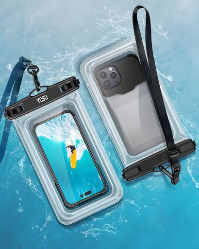 YOSHスマホ防水ケース水に浮く紛失防止大容量防水スマホケース浮く大きめフローティングカードポケット付き空気入れ耐衝撃IPX8認定水中撮影タッチ操作海プールSUPサーフィン釣り雨水泳…