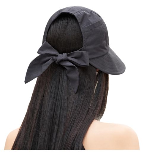 [Qzkouma]レディースハット帽子UVカットバケットハットサンバイザーつば広小顔効果あご紐付き紫外線対策春夏軽量折りたたみDJIE-70(ブラック)