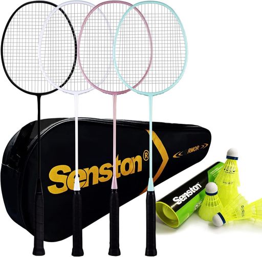 SENSTONバドミントンラケット4パックバドミントンセットバドミントンバッグ1個ラケット4個ナイロンバドミントン6個