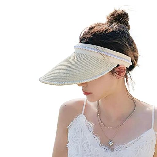 [Lhyxuuk]サンバイザー麦わらレディース紫外線UVカット大きなつば日除けUPF50+キャップ可愛いエレガン..