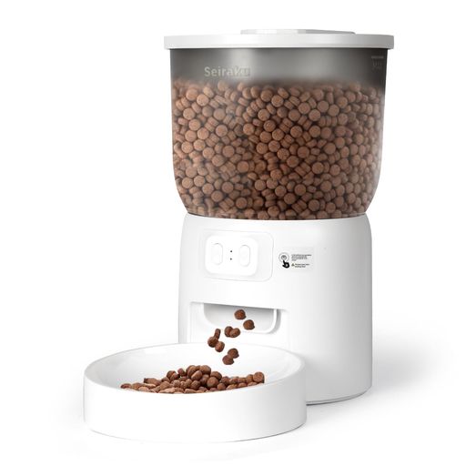 Seiraku自動給餌器寝返り防止遠隔操作対応早食い防止機能付き猫用品ペットフードストッカー大容量3L餌皿セット子猫・1匹の猫対応猫自動餌やり機リモコン操作可給餌器猫専用タイマー機…