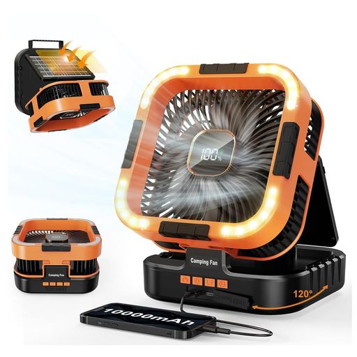 【2025年新登場!ソーラー充電/自動首振り】ソーラー扇風機10000mAhUSB充電キャンプ扇風機左右120°自動..