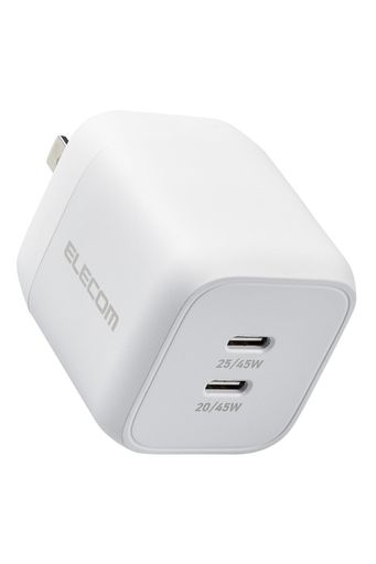 エレコム 充電器 TYPE-C 2ポート 45W USB PD対応 PPS対応 MAGSAFE3対応 折りたたみ式プラグ 【 IPHONE 16 15 IPAD MACBOOK AIR WINDOWS PC など対応】 ホワイト EC-AC4245WH