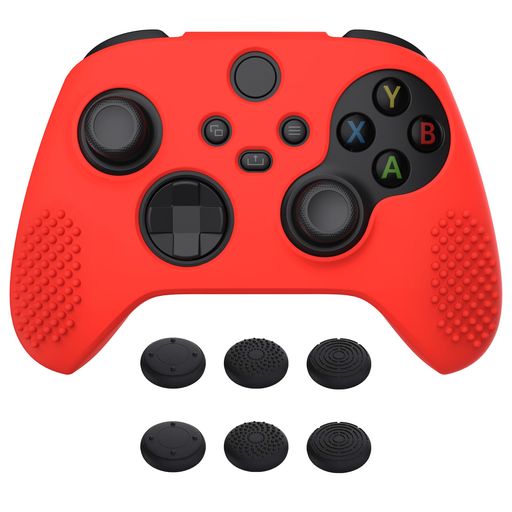 eXtremeRatePlayVital3DStudded版XboxSeriesX/Sコントローラーに対応用アンチスリップシリコーンカバースキン、黒い親指グリップキャップ6つ付き、Xbox