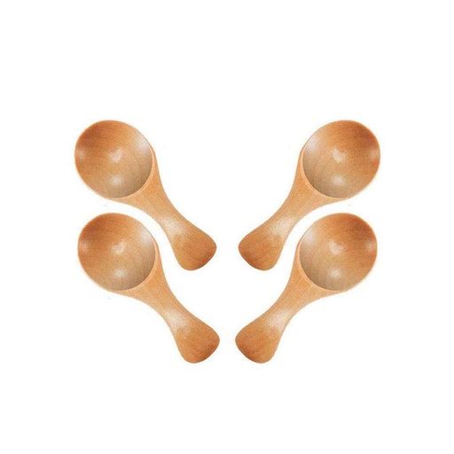 4個の小さな木製の塩スプーンソリッドウッド調味料スプーン手作り蜂蜜小さじ調味料砂糖コーヒー茶ジャ..