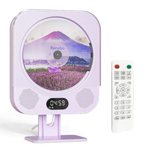 Reneboパープルの卓上CDプレーヤー可愛い多機能CDプレーヤー小型有線で壁掛け可能FMラジオ搭載ブルート..