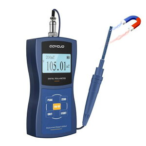デジタル テスラメーター ガウスメーター ハンディータイプ 測定範囲 0〜2000 MT(20000GS) 精度±1〜5%選択可 高精度ホールセンサー・2つの測定モード バックライト&自動レンジ切替&単位切替&磁極自動検知 電池付属