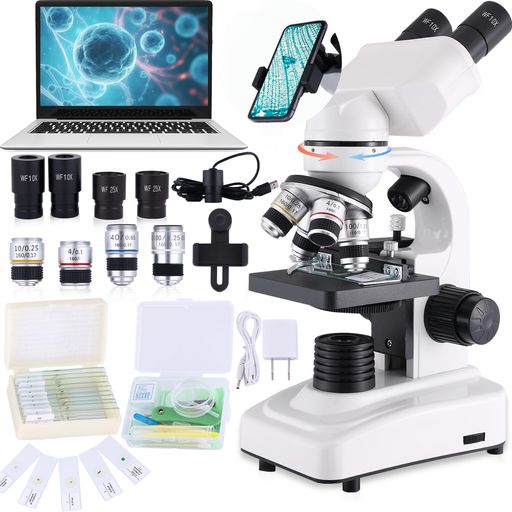 Herwicm複合双眼顕微鏡40X-2000X極度の拡大、LEDの光源が付いている10X25X広角の接眼レンズ、移動ノギ..