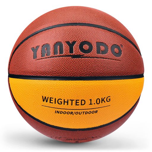 YANYODOバスケットボールヘビーウェイトボールスキルトレーニング用7号サイズ屋内外両用PUレザー製1.0kg(ブラウン/イエロー)ウェイトトレーニング・ドリブル練習向け(高校生・大学生向け)