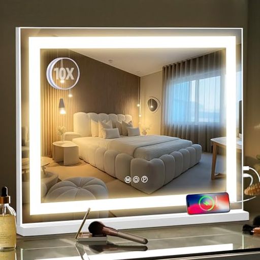 Hansong女優ミラーハリウッドミラー化粧鏡壁掛け/卓上両用3色照明モード明るさ調節可能ドレッサー鏡LEDライトストラップ58x46cmホワイト