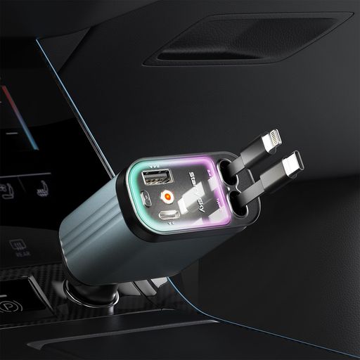 【2025年新モデル】シガーソケット車載充電器USB&USB-CType-C器巻き取り式ケーブルムードライトホームスター車載充電器66W急速4台同時にカー用品車...
