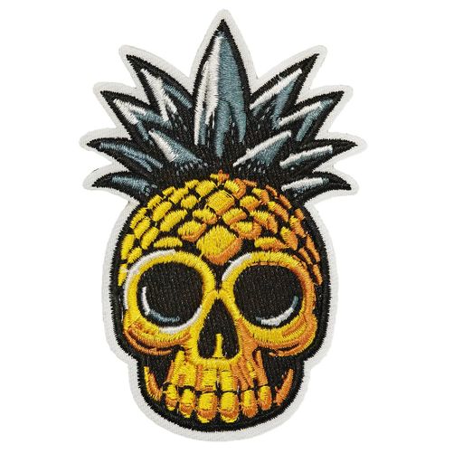 Wikineonパイナップルの頭蓋骨ワッペンアイロン&縫い付け両用|おしゃれで大人向けデザイン|ジャケット・パーカー・ジーンズ用刺繍パッチ