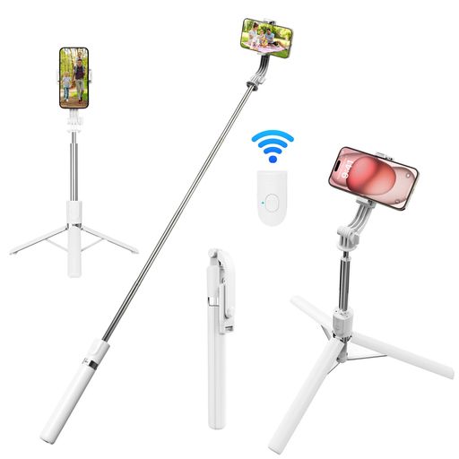 Rakumin自撮り棒スマホ三脚一脚兼用bluetooth無線170CM長い360°回転iPhone用android対応セルカ棒コンパクト軽量携帯リモコン付き旅行写真&動画を撮るセルフィー&生放送に最適(ホワイト(2)