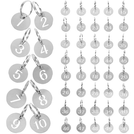 FOMIYES番号付きキータグ40個:1~40丸型idステンレススチール番号タグ-金属マーキング吊り下げ荷物ラベルリング付き-ボックスキャビネットロッカー用