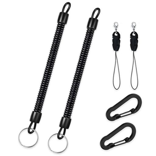 [Deear]カールコードストラップ巻線コイルストラップバンジーストラップロック付きキーストラップ携帯ストラップ伸びる落下防止紛失防止ワンタッチ着脱カラビナ付き太コイル2個セットのサムネイル