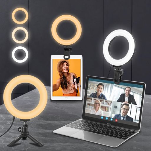 PULUZ LEDリングライト 外径16CM卓上ライト クリップ式 180°前後調整 補光ライト USB給電 自撮りライト ミニ三脚付き 高輝度LEDライト 3色モード&10段階調光 女優ライト ボールヘッド付属 360°回転可能 パソコンライト PULUZ LEDリングライト 外径16CM卓上ライト クリップ式 180°前後調整 補光ライト USB給電 自撮りライト ミニ三脚付き 高輝度LEDライト 3色モード&10段階調光 女優ライト ボールヘッド付属 360°回転可能 パソコンライト