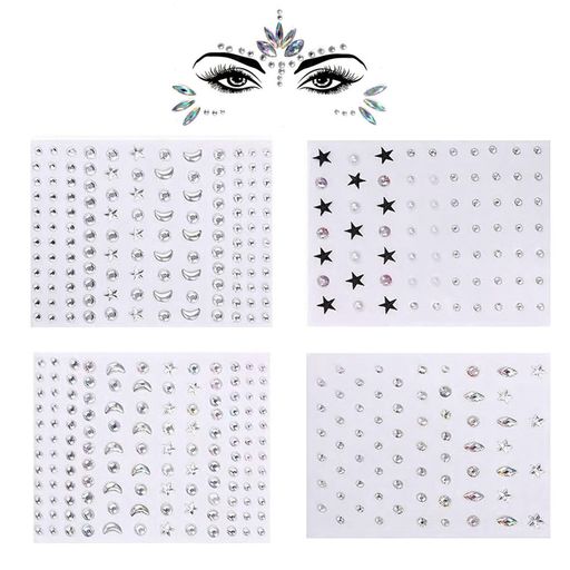 Phyxiulラインストーン4枚セットフェイスシールキラキララインストーンラインストーンステッカー3D光る貼り付け可能キラキラカラフルシール簡単貼る顔面デコデコパーツDIY用品