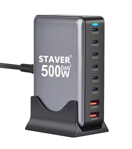 500W充電器【GaNFastIII8ポート2*単口100W1.5m電源ケーブル】PD3.0対応【PSE技術基準適合】2*100W常時対応8ポート2*100W&4*65W&2*QC20W6USB-C&2USB-A縦式省スペース