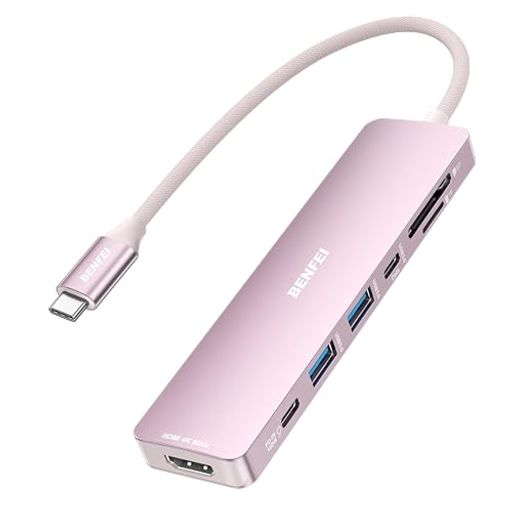 BENFEI 7-IN-1 USB-Cハブ HDMI (4K@60HZ) USB-Aポート2つ USB-Cデータポート1つ 100W充電 SD/TFカードリーダー シリコン製の絡まりにくいケーブル付き MACBOOK PRO/AIR IPAD PRO