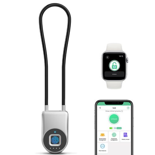 南京錠ワイヤーロック指紋認証APP解錠38cmロッカーポスト鍵バッテリーロック自転車サドルバッテリー盗..