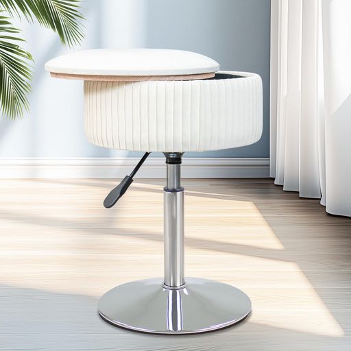 GLAXYFUR化粧台チェア化粧室用ベルベットバニティスツール収納付き360°回転昇降式ドレッサーチェアラウンドバニティオットマンバスルームリビングルーム用(べいじろ)