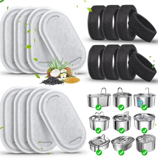 MircTuDou猫給水器フィルター活性炭フィルター8+8枚入猫犬自動給水器交換用ヤシ殻活性炭イオン交換樹脂..