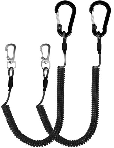 カールコードストラップコイルストラップ伸びる丈夫キーストラップ携帯ストラップ落下防止盗難防止紛失防止内蔵360°回転自由(ブラック2本入り)