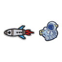 SSYSSY刺绣徽章ワッペンアイロン接着両用タイプカートゥーン宇宙惑星宇宙飛行士衛星火箭2個入手芸DIY用品(U005)