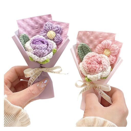 ミニバラ花束かぎ針編み2束セットローズ手編み薔薇手作り枯れない花糸手編みブーケ毛糸の花束ニット造花人工観葉植物インテリア飾り母の日父の日バレンタインデークリスマス贈り物…