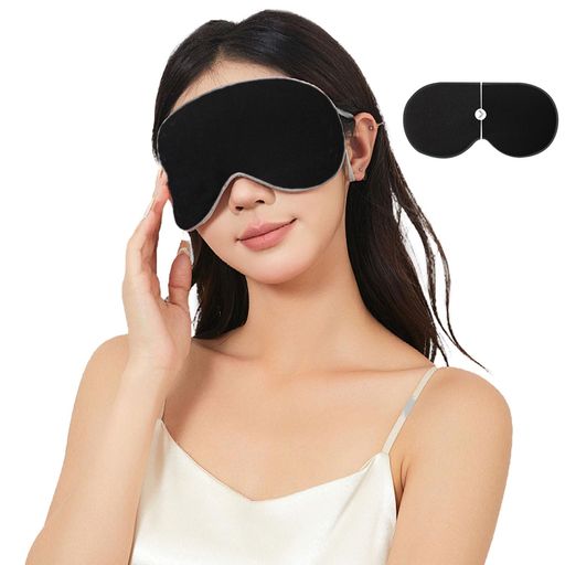 アイマスク睡眠用目隠しシェーディング温冷両用眼圧なし通気性疲れを和らげるコンフォートシルキー(ブラック)(4)