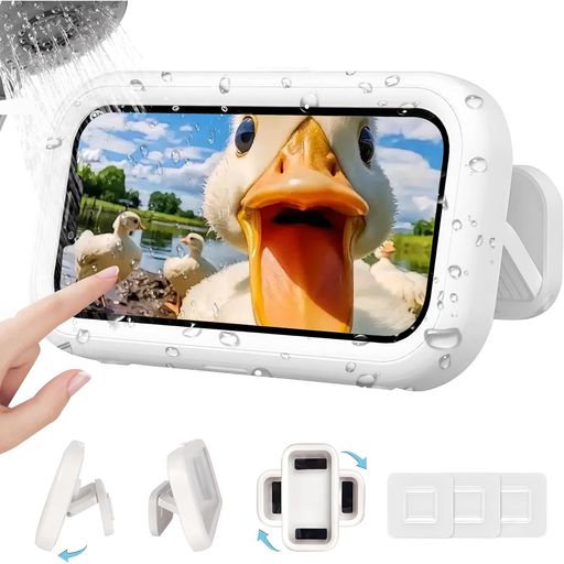 【2025新登場】 スマホ 防水ケース PHONE防水ケース 壁掛け スマホ防水ケース 調整可能 スマホスタンドケース 360度回転 強力粘着 防水携帯電話ボックス 貼り付けシール3枚付き落下防止 壁/卓上/浴室/キッチン/トイレ/洗面所/メイク