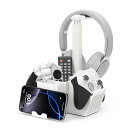 KDDゲームコントローラースタンド同時に収納可能2個コントローラー-多機能コントローラー収納付きヘッドホンスタンド、スマートフォンホルダとペン立ておしゃれ-組み...