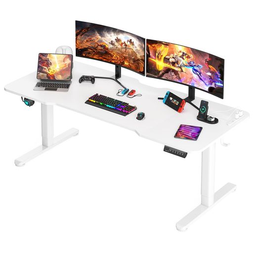 Sunonパソコンデスク電動昇降式ローデスクコンセント/USBポート付き高さ調整安定昇降モニターアーム対..