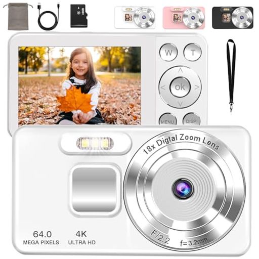 QZTデジタルカメラ4Kデジカメ6400万画素タイムプラス録画機能2.8インチ大画面オートフォーカス18倍デジ..