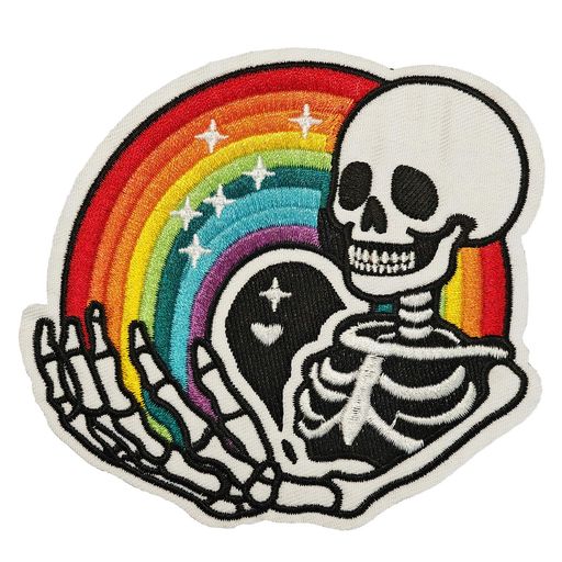 Wikineonレインボースケルトンワッペンアイロン&縫い付け両用|おしゃれで大人向けデザイン|ジャケット・パーカー・ジーンズ用刺繍パッチ