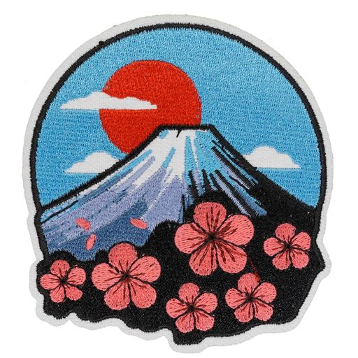 Wikineon桜富士山私はユニコーンですワッペンアイロン&縫い付け両用|おしゃれで大人向けデザイン|ジャケット・パーカー・ジーンズ用刺繍パッチ