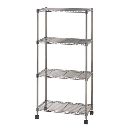 ドウシシャルミナスブラック幅604段スチールラック収納棚艶のある黒色幅59.5x奥行34.5x高さ124.5cm全体..