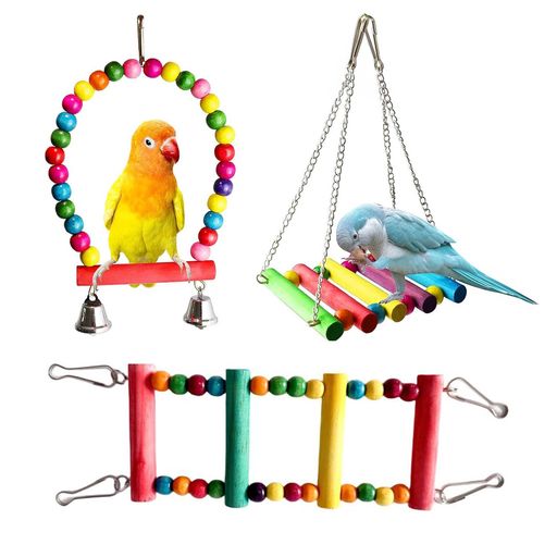 バードトイ3点セット鳥おもちゃインコオウムブランコ鳥の遊び場吊下げタイプ玩具組み合わせ棚台