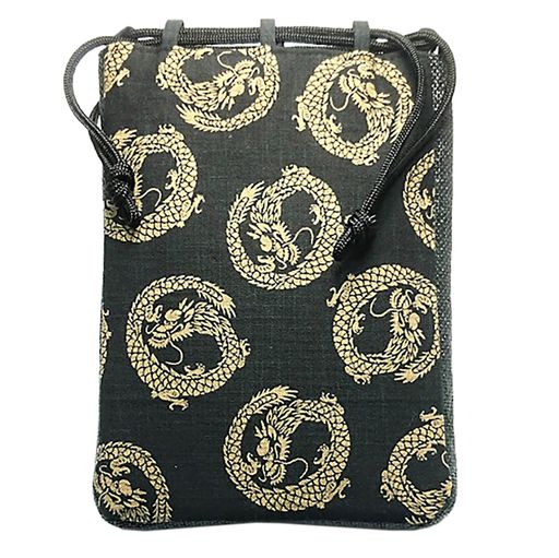 丸全巾着袋マチ付信玄袋丸龍日本製ブラック約28x20x4cm