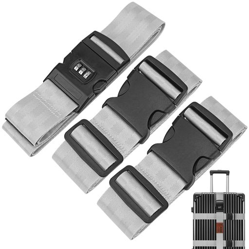 HannaFiresグレー三重補強ロック付きラゲッジベルト旅行用スーツケース固定バンド