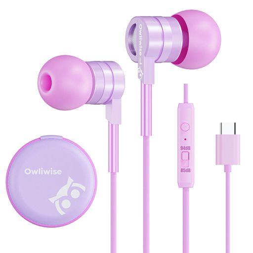 Owliwise USB‐C 子供用有線イヤホン 通学用 マイク搭載 装着感良好小型イヤホン タイプc 絡まり防止 音量調整機能付き Chromebook ノート PC スマホ対応 男の子 女の子用小サイズイヤー付属 ピ…