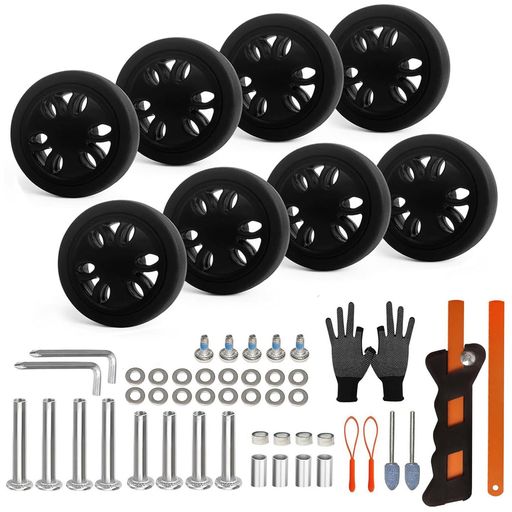 8個入りキャリーバッグ交換用キャスター52mm径TPUゴム静音タイヤダブルスピナー双輪替えホイールキット..