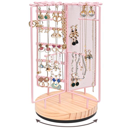 ProCaseジュエリーラックアクセサリー収納360°回転式ネックレス・ブレスレット掛け100以上イアリング・ピアススタンド-ピンク
